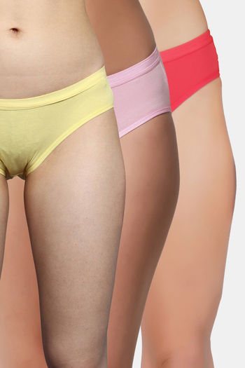 Buy Bleeding Heart Medium Rise Full Coverage Bikini Panty (Pack of 3) - Multicolor